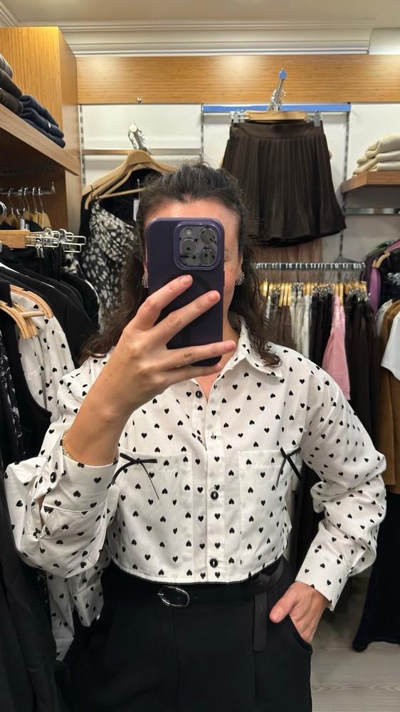 KADİFE MİNİ KALPLİ GÖMLEK