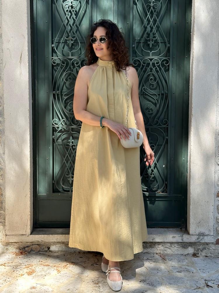 BOYUNDAN DÜĞMELİ PARAŞÜT ELBİSE