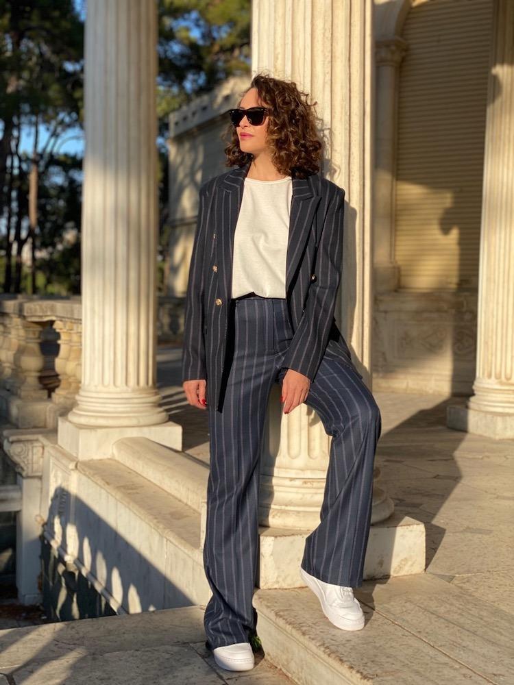 ÇİZGİLİ KRUVAZE BLAZER CEKET