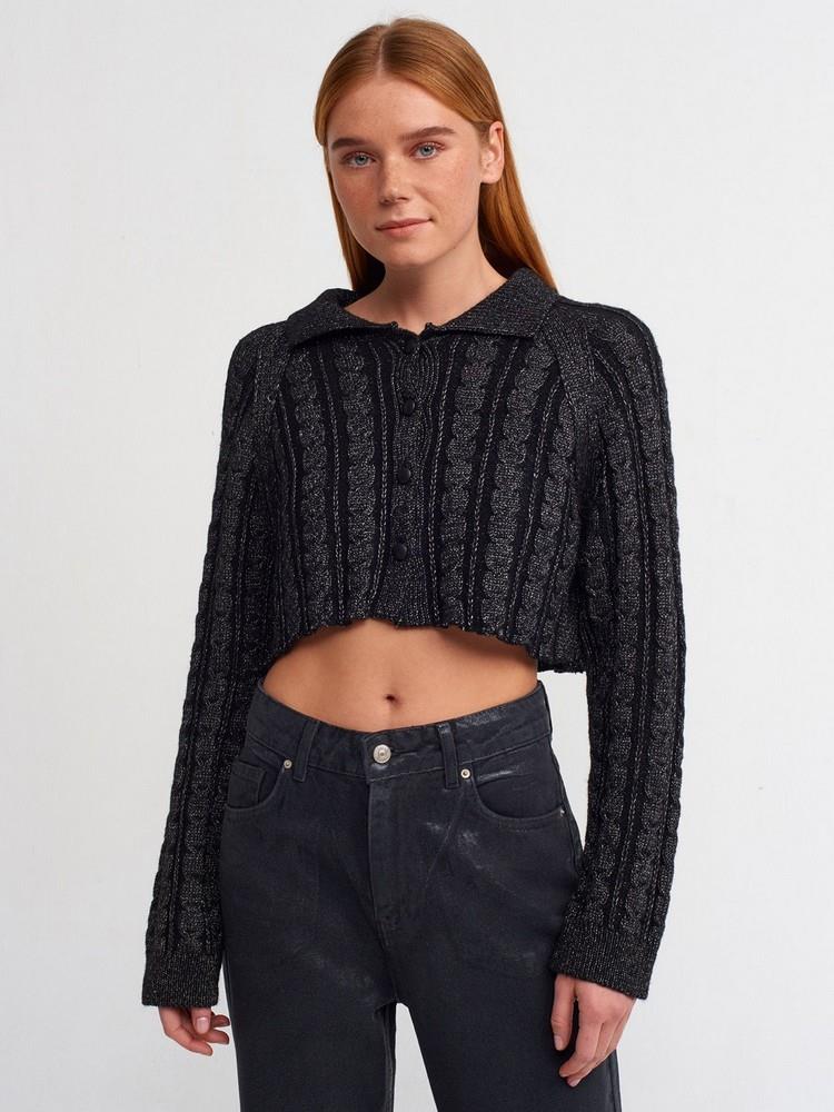 POLO YAKA SİMLİ DÜĞMELİ CROP HIRKA