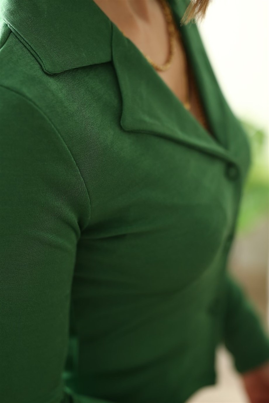 Yeşil Jarse Top Düğmeli Gömlek & Bluz
