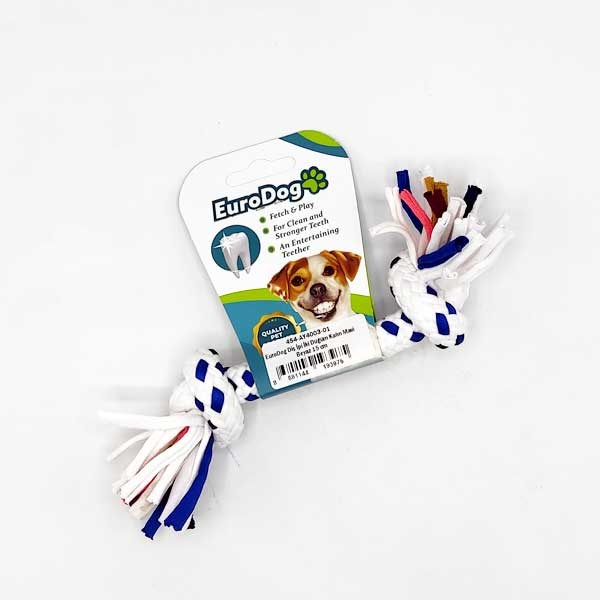 EuroDog Diş İpi İki Düğüm Kalın Mavi Beyaz 15 cm