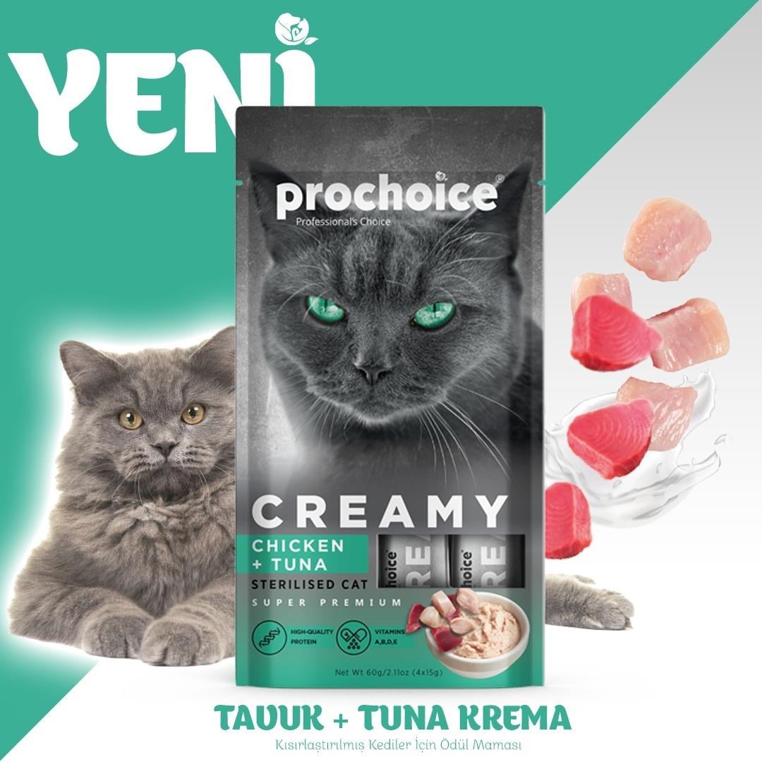 ProChoice Creamy Tavuklu ve Ton Balıklı Krema Kedi Ödülü 4x15 Gr