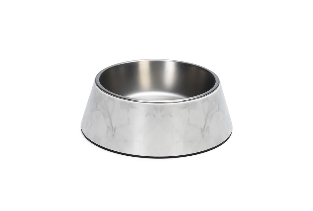Beeztees DBL Köpek Mama Su Kabı, Mat Paslanmaz Çelik, Beyaz Mermer Görünümlü, 22cm, 700ml