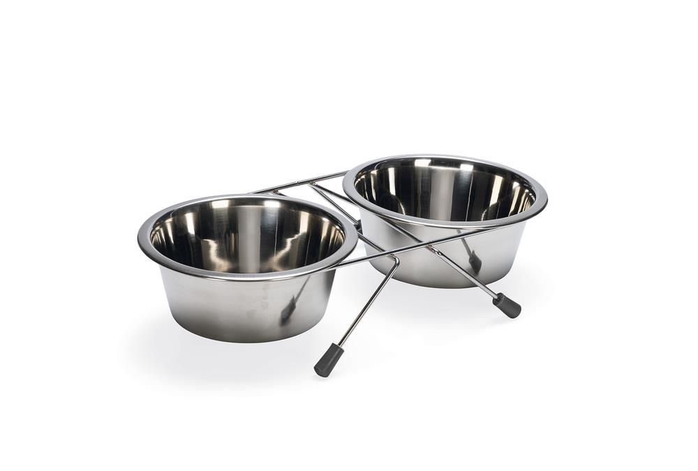 Beeztees Köpek İkili Mama Su Kabı, Paslanmaz Çelik, 16cm, 2x900ml