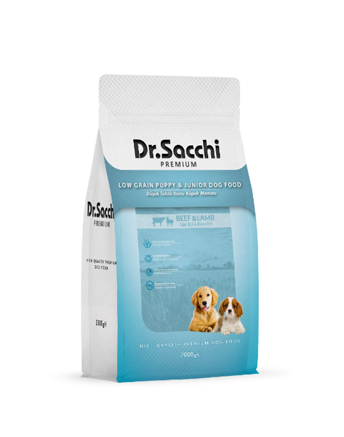 Dr.Sacchi Düşük Tahıllı Sığır&Kuzu Yavru Köpek Maması 2 Kg