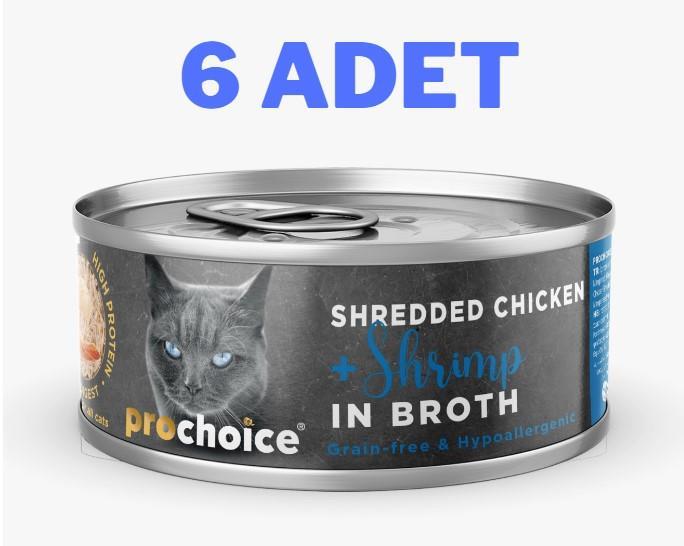 ProChoice Deluxe Shredded Chicken&Shrimp Kedi Konservesi 6x70 gr