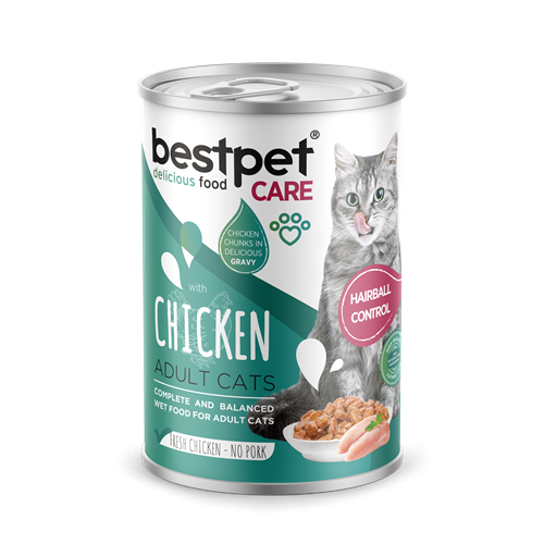 Bestpet Yetişkin Kediler İçin Tüy Yumağı Kontrolü Sağlayan Tavuk Eti Parçalı ve Soslu Mama 12x400 gr