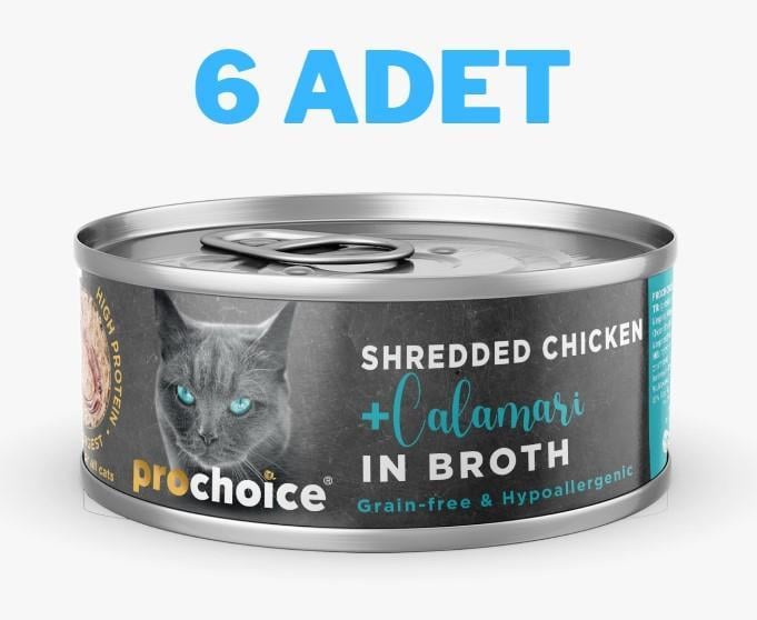 ProChoice Deluxe Shredded Chicken&Calamari Kedi Konservesi 6x70 gr