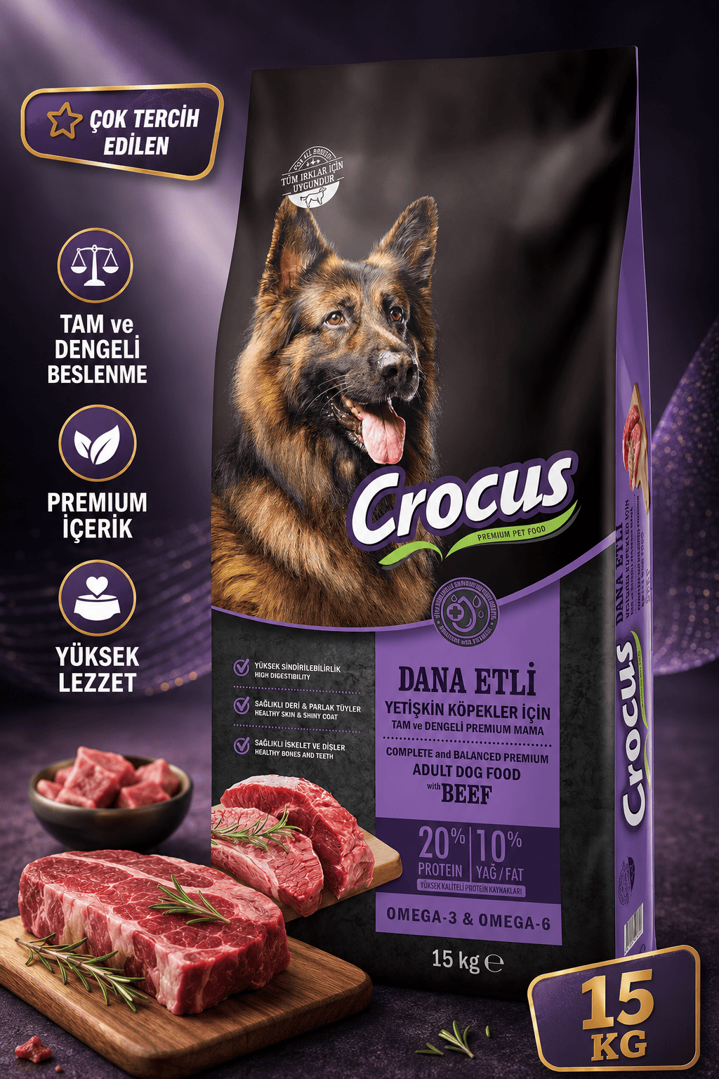 Crocus Biftekli Pirinçli Yet. Köpek Maması 15 Kg