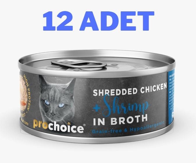 ProChoice Deluxe Shredded Chicken&Shrimp Kedi Konservesi 12x70 gr