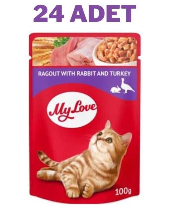 My Love Tavşanlı Ve Hindi Etli Yahni Pouch Kedi Maması 24x100 Gr