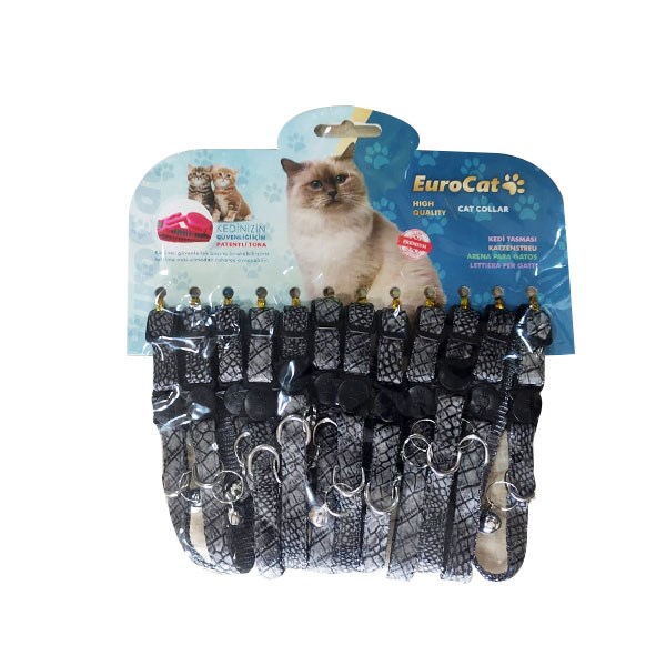 EuroCat Kedi Boyun Tasması Deri Desenli 10mm-28cm 12Li Gri