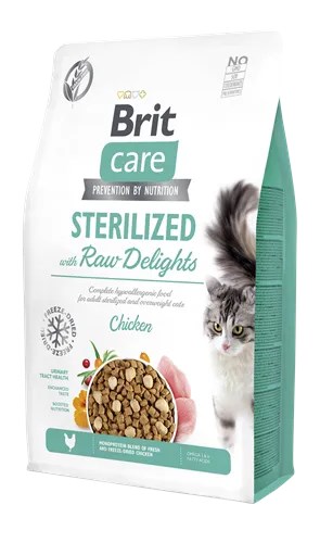 Brit Care Sterilised Raw Delight, Kısırlaştırılmış Kediler için Tavuk Etli Dondurularak Kurutulmuş Mama 2 kg