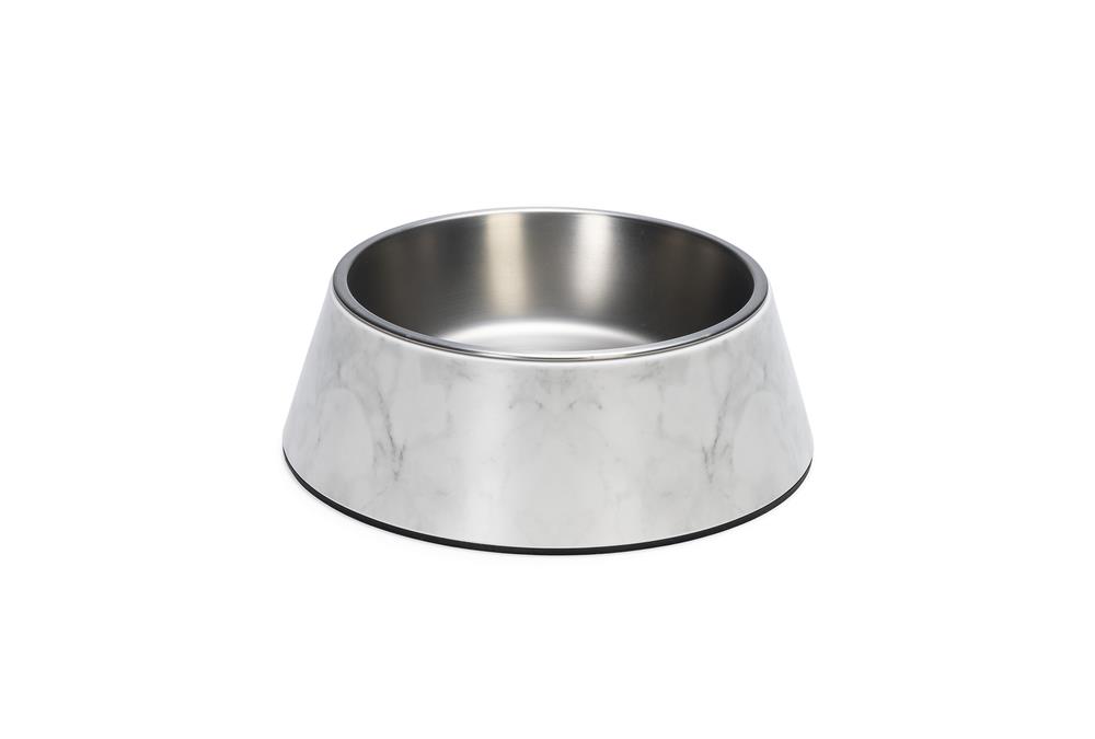 Beeztees DBL Köpek Mama Su Kabı, Mat Paslanmaz Çelik, Beyaz Mermer Görünümlü, 22cm, 700ml