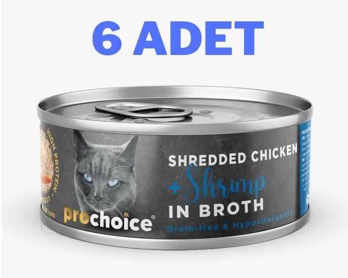 ProChoice Deluxe Shredded Chicken&Shrimp Kedi Konservesi 6x70 gr