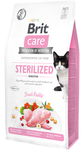Brit Care Kısırlaştırılmış Hassas Kediler İçin, Tahılsız, Hipoalerjenik Taze Tavşan Etli Kuru Mama 2 kg