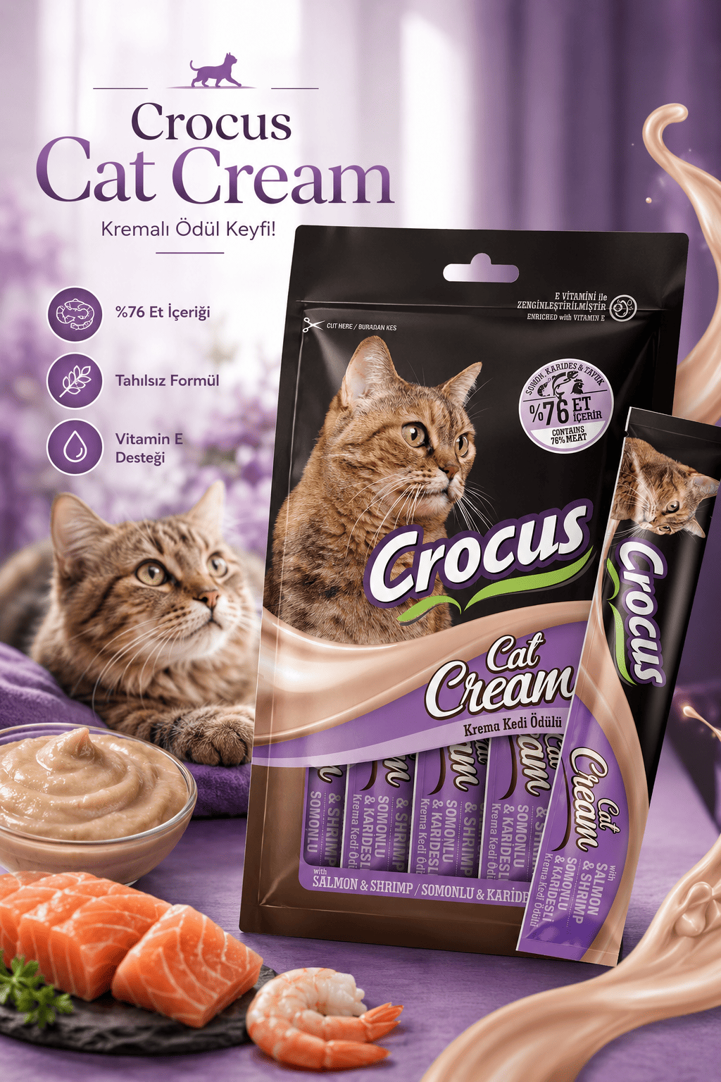 Crocus Somonlu Ve Karidesli Krema Kedi Ödülü 4x15g