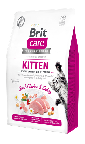 Brit Care Yavru Kediler, Hamile Veya Emziren Kediler İçin, Tahılsız, Hipoalerjenik, Taze Tavuk Ve Hindi Etli Kuru Mama 2 kg
