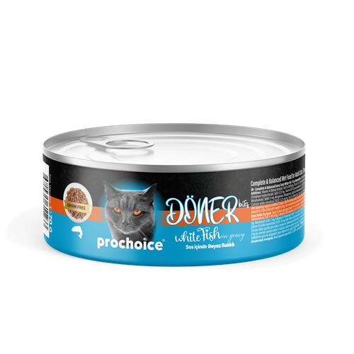 Prochoice Döner White Fish, Sos İçinde Beyaz Balıklı Tam & Dengeli Yetişkin Kedi Konservesi 12x70 gr