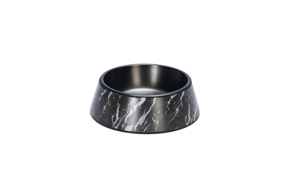 Beeztees DBL Köpek Mama Su Kabı, Mat Siyah Paslanmaz Çelik, Siyah Mermer Görünümlü, 17,5cm, 350ml