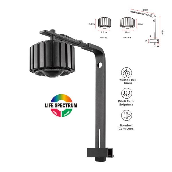 Coco 48W Askı Fanlı Led Akvaryum Aydınlatma 120x63 Mm