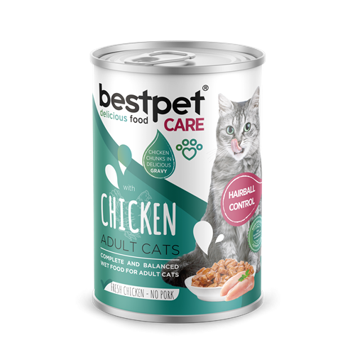 Bestpet Yetişkin Kediler İçin Tüy Yumağı Kontrolü Sağlayan Tavuk Eti Parçalı ve Soslu Mama 12x400 gr