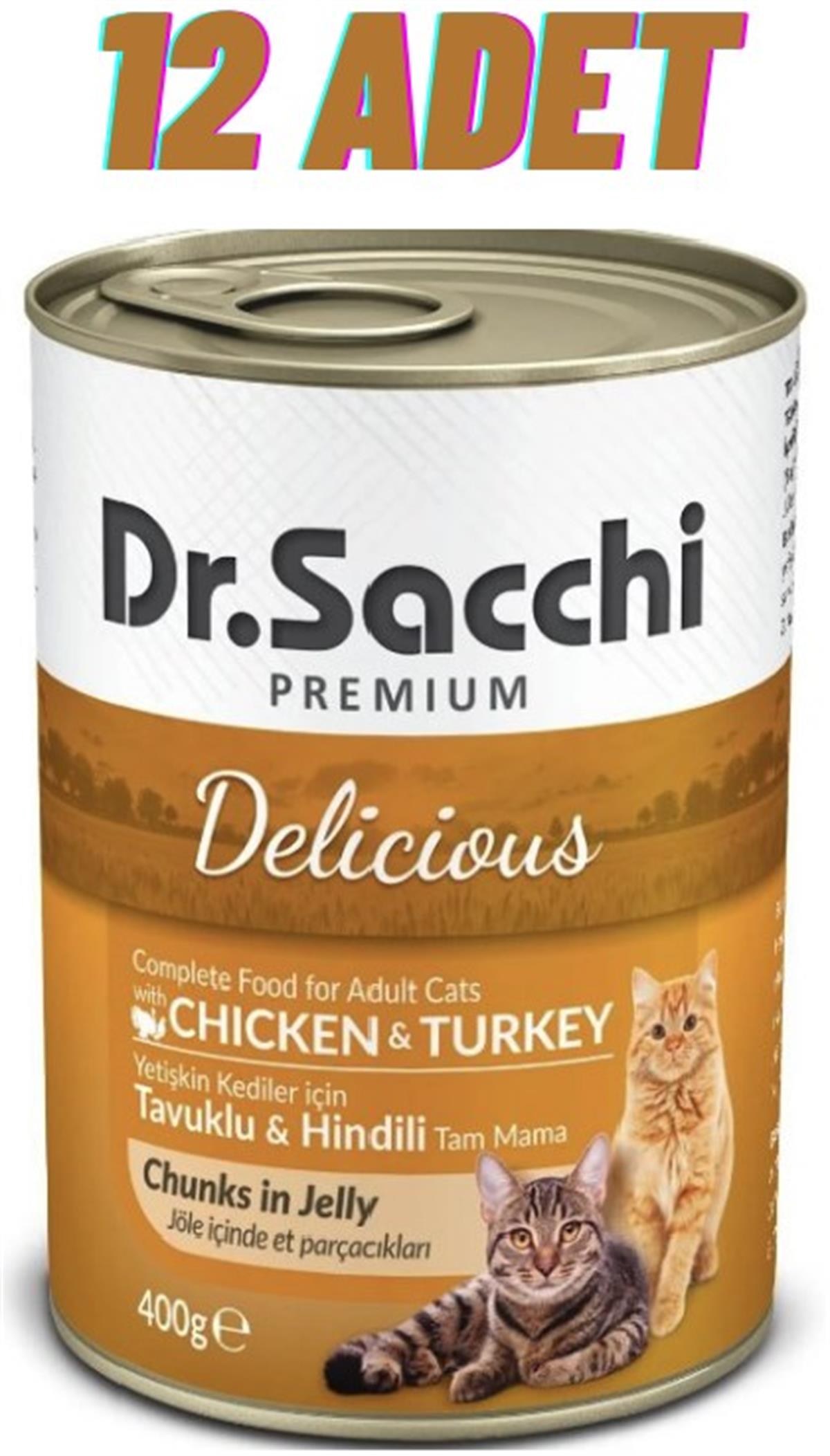 Dr.Sacchi Tavuklu Hindili Kedi Konservesi 12x400 Gr
