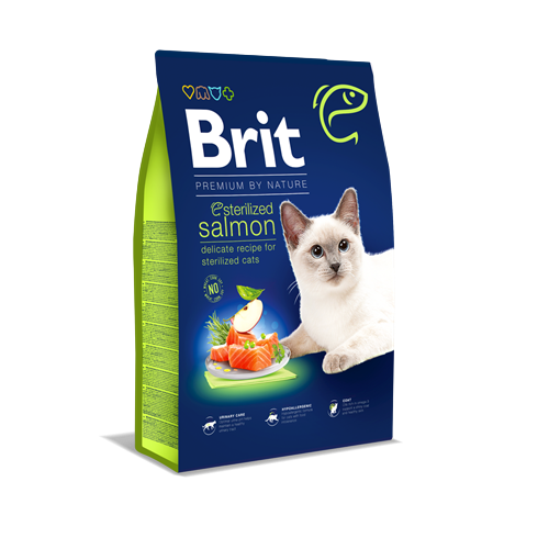 Brit Premium By Nature Kısırlaştırılmış Kediler İçin, Somon Balıklı Kuru Mama 8 kg