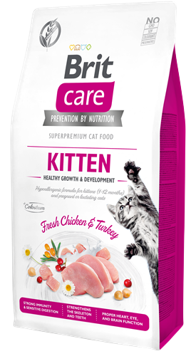 Brit Care Yavru Kediler, Hamile Veya Emziren Kediler İçin, Tahılsız, Hipoalerjenik, Taze Tavuk Ve Hindi Etli Kuru Mama 7 kg