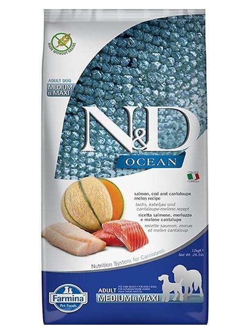 N&D Ocean Somon Ve Morina Kavunlu Büyük Ve Orta Irk Köpek Maması 12 Kg