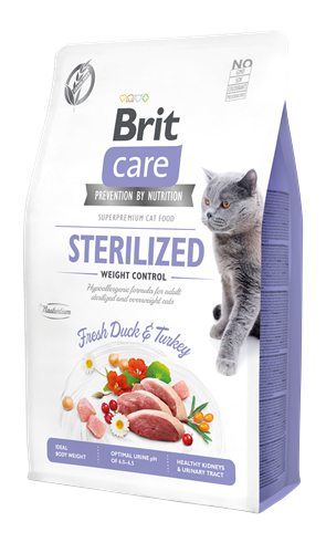 Brit Care Kilo Kontrolü İhtiyacı Olan Kısırlaştırılmış Kediler İçin, Tahılsız, Hipoalerjenik, Taze Ördek Etli Ve Hindi Etli Kuru Mama 2 kg