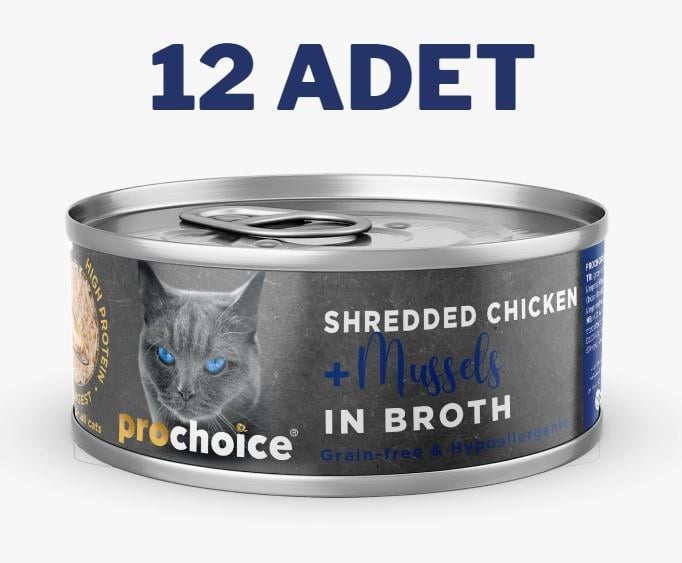 ProChoice Deluxe Shredded Chicken&Mussels Kedi Konservesi 12x70 gr