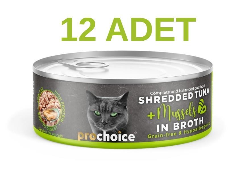 ProChoice Deluxe Shredded Ton Balıklı ve Midyeli  Kedi Konservesi 12x70 gr