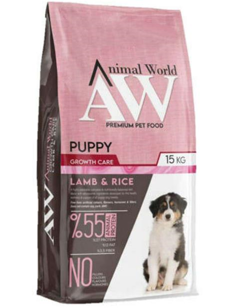 Animal World Puppy Kuzu Etli Pirinçli Yavru Köpek Maması 15 kg