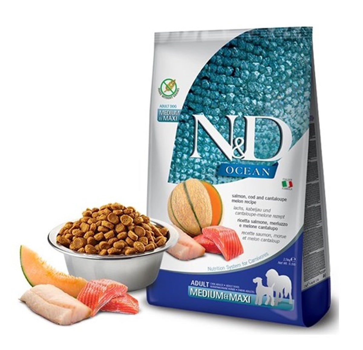 N&D Ocean Somon Ve Morina Kavunlu Büyük Ve Orta Irk Köpek Maması 2,5 Kg