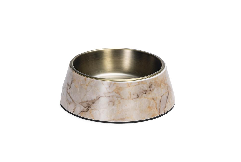 Beeztees DBL Köpek Mama Su Kabı, Mat Altın Rengi Paslanmaz Çelik, Bej Mermer Görünümlü, 22cm, 700ml