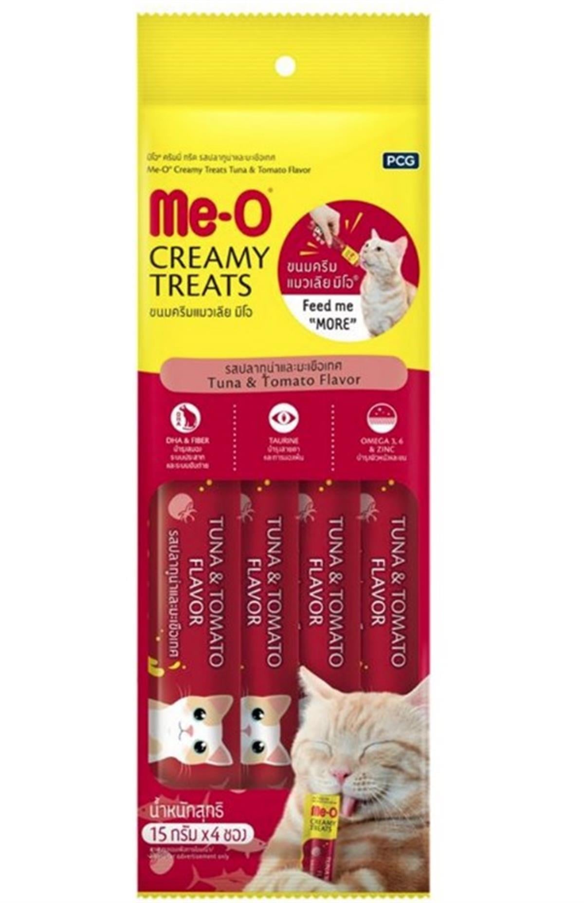 Me-O Creamy Treats Ton Balıklı Domatesli Krema Sıvı Kedi Ödülü 4x15gr