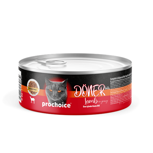 Prochoice Döner Lamb, Sos İçinde Kuzu Etli Tam & Dengeli Yetişkin Kedi Konservesi 12x70gr