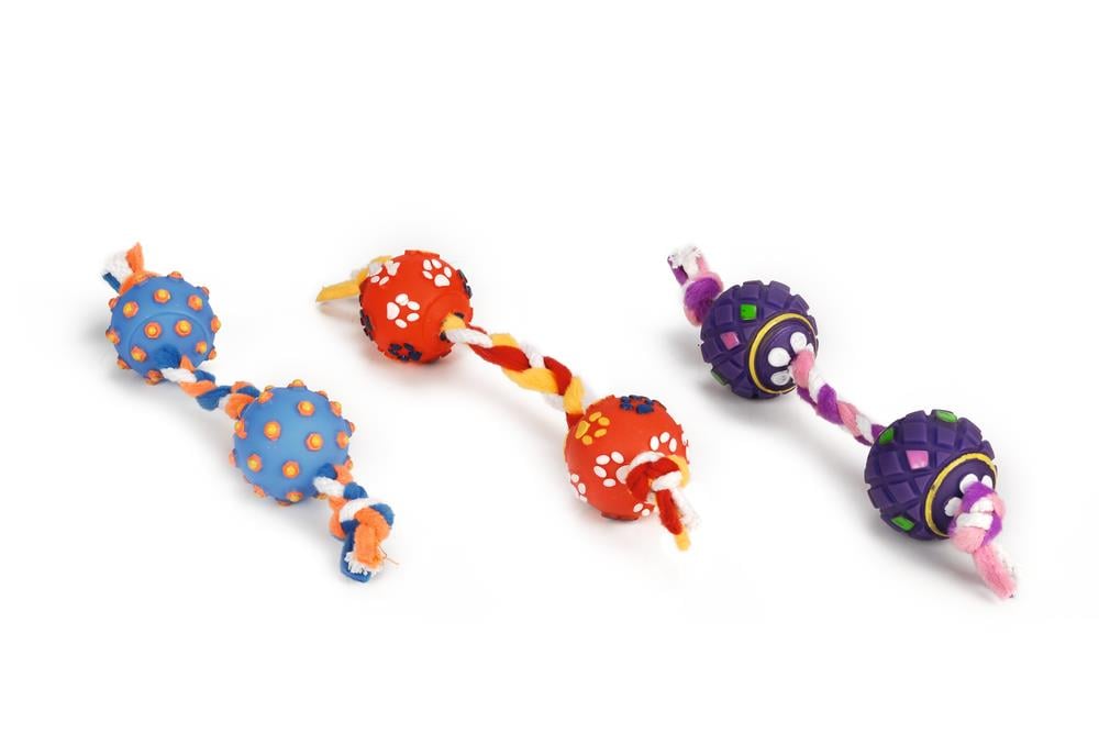 Beeztees Köpek Oyuncağı, İpli Top, Vinyl, Çeşitli Renklerde, S, Top 4,5cm - 30cm