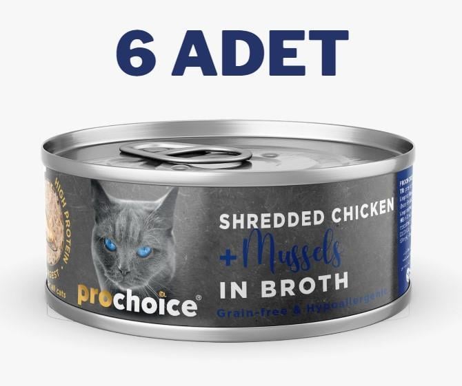 ProChoice Deluxe Shredded Chicken&Mussels Kedi Konservesi 6x70 gr
