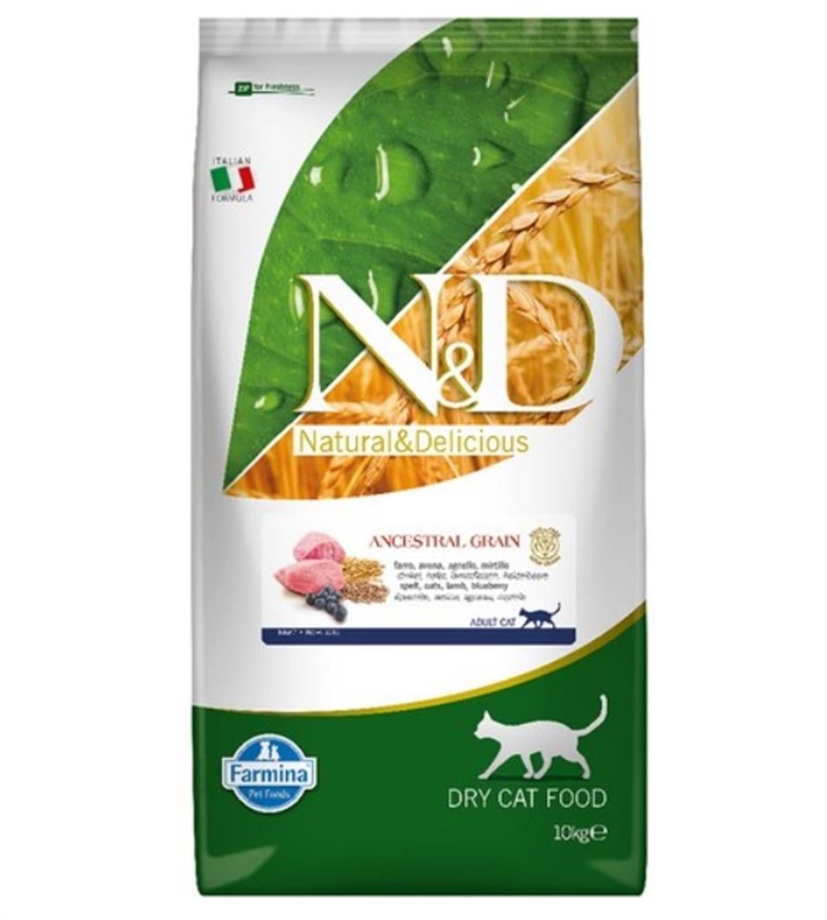 N&D Düşük Tahıllı Kuzulu Yaban Mersinli Kedi Maması 10 Kg