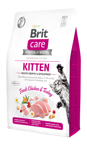 Brit Care Yavru Kediler, Hamile Veya Emziren Kediler İçin, Tahılsız, Hipoalerjenik, Taze Tavuk Ve Hindi Etli Kuru Mama 2 kg