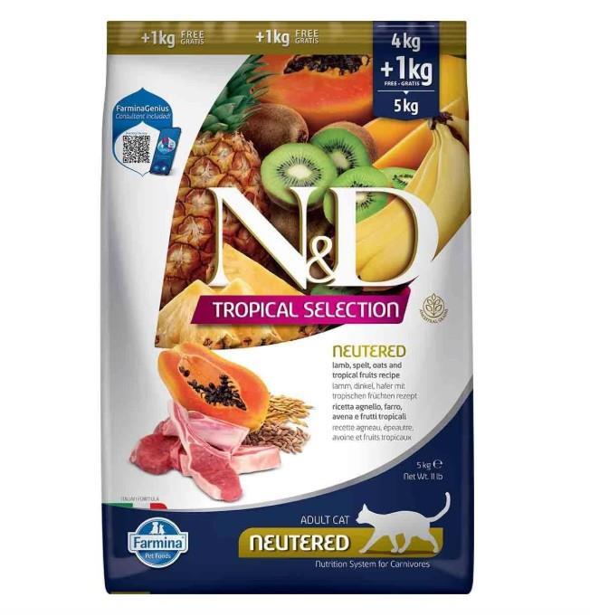 N&D Tropical Selection Sterilised Kuzu Etli Kısırlaştırılmış Kedi Maması 4+1 Kg