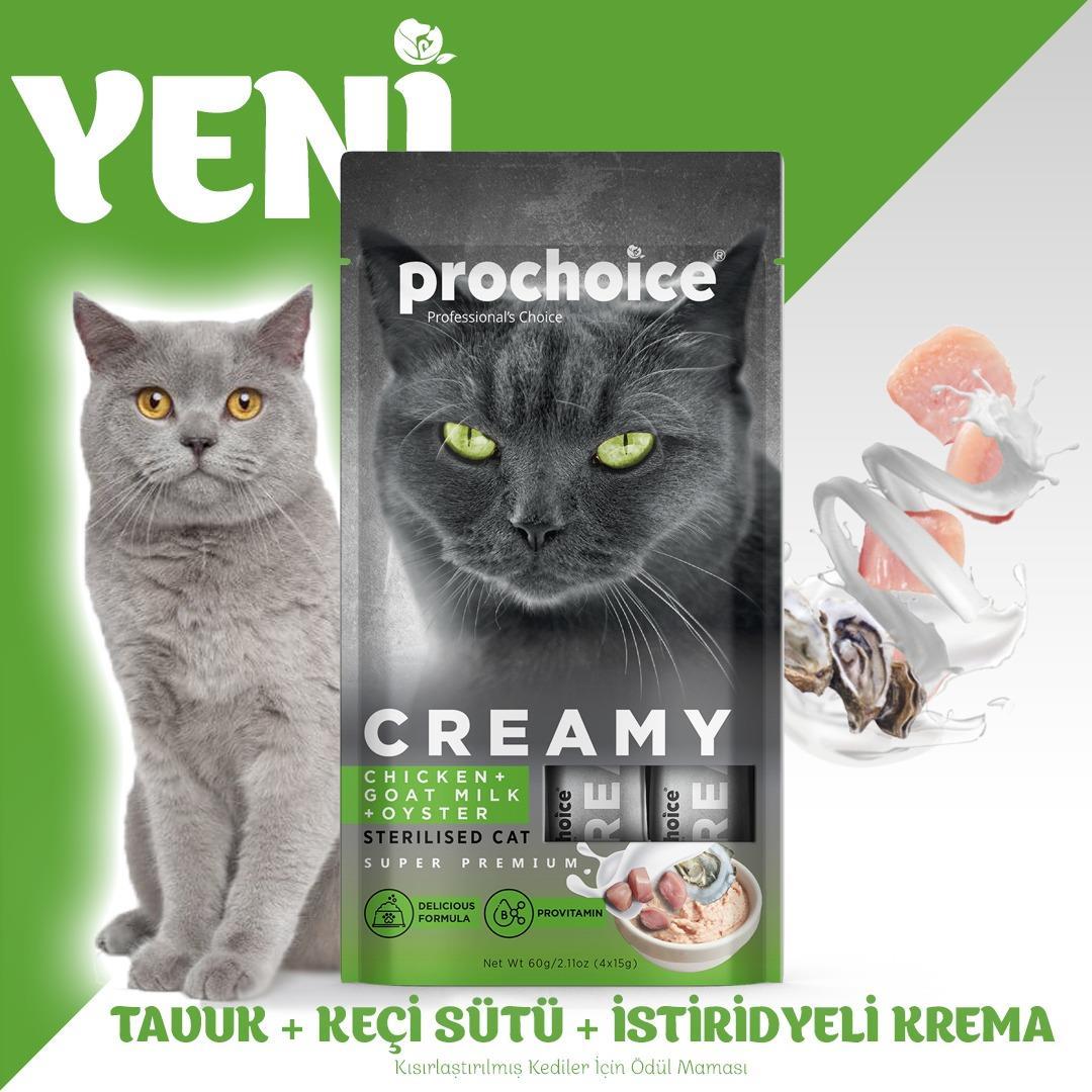 ProChoice Creamy Tavuk & Keçi Sütü ve İstiridyeli Krem Kedi Ödülü 4x15 Gr