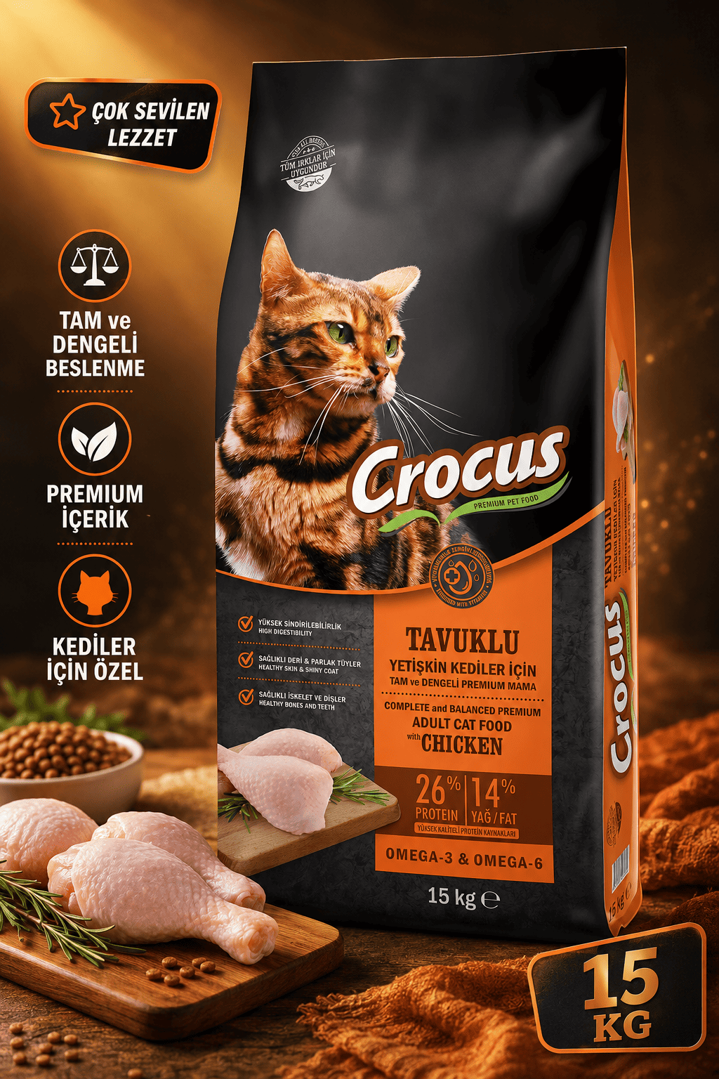 Crocus Tavuk Etli Yetişkin Kedi Maması 15 Kg