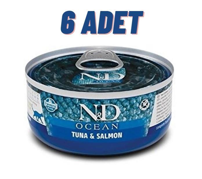 N&D Ocean Ton Balıklı Somonlu Tahılsız Yetişkin Kedi Konservesi 6x70gr