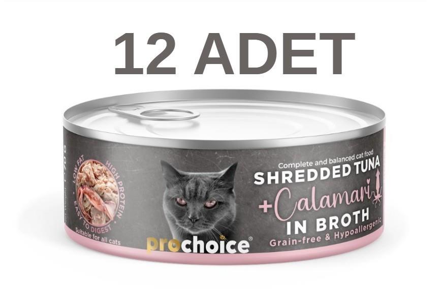ProChoice Deluxe Shredded Ton Balıklı Kalamarlı Kedi Konservesi 12x70 gr