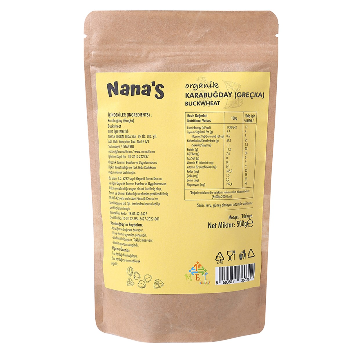 Nana'S Organik Karabuğday (Greçka) 500 g | Nana'S
