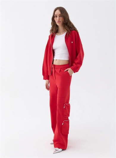 N25KD3292 NOCTURNE CEP DETAYLI KIRMIZI PANTOLON